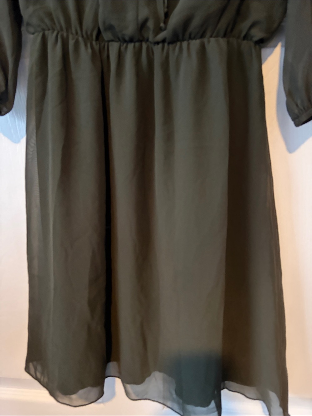 Enfocus Studio Olive Tie-Front Sheer Long Sleeve Dress size 6 - Picture 3 of 12
